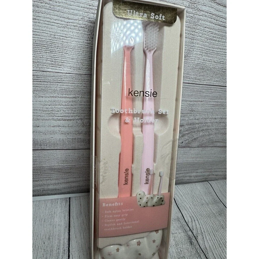 KENSIE 3 Piece Toothbrushes Holder Set-Ultra Soft, Pink.